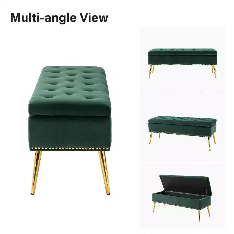 Banc de rangement avec garniture cloutée et capitonnage