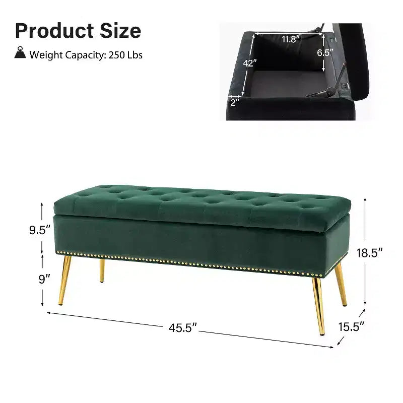 Banc de rangement avec garniture cloutée et capitonnage