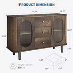 Buffet de rangement avec 2 portes en verre cannelé et 3 tiroirs