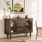 Buffet de rangement avec 2 portes en verre cannelé et 3 tiroirs