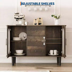 Buffet de rangement avec 2 portes en verre cannelé et 3 tiroirs