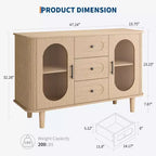 Buffet de rangement avec 2 portes en verre cannelé et 3 tiroirs