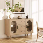 Buffet de rangement avec 2 portes en verre cannelé et 3 tiroirs