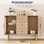 Buffet de rangement avec 2 portes en verre cannelé et 3 tiroirs
