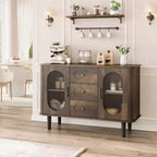 Buffet de rangement avec 2 portes en verre cannelé et 3 tiroirs