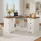 Bureau de direction en L, armoire de rangement et poste de travail informatique d'angle