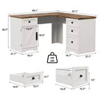 Bureau de direction en L, armoire de rangement et poste de travail informatique d'angle
