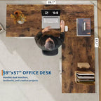 Bureau de direction en L, armoire de rangement et poste de travail informatique d'angle