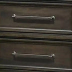 Table de chevet, 2 tiroirs, poignées en étain, moulure couronnée en bois