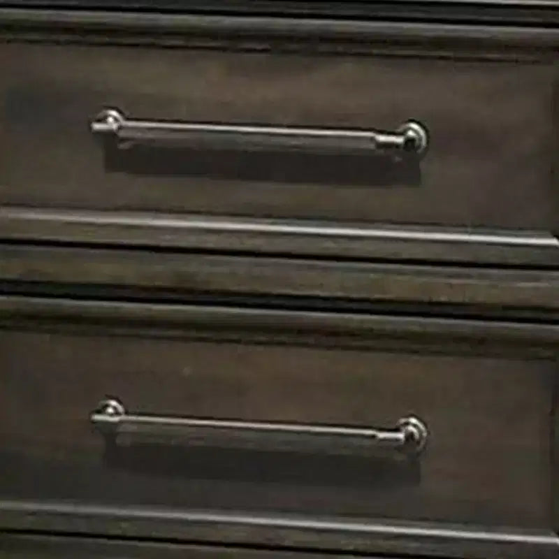 Table de chevet, 2 tiroirs, poignées en étain, moulure couronnée en bois