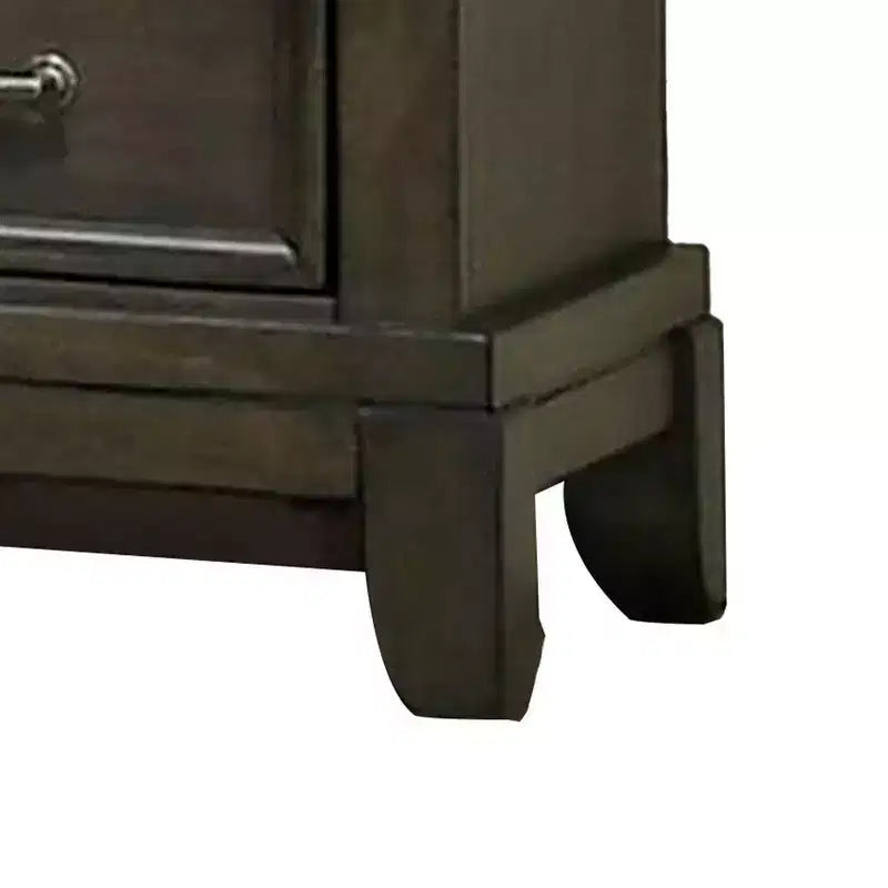 Table de chevet, 2 tiroirs, poignées en étain, moulure couronnée en bois