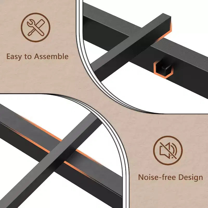 Cadre de lit plateforme en métal noir avec tête de lit de rangement, lumière LED et recharge intégrée
