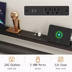 Cadre de lit plateforme en métal noir avec tête de lit de rangement, lumière LED et recharge intégrée