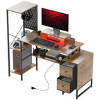 Bureau d'ordinateur avec rangement, table d'ordinateur avec prises de courant et lumières LED