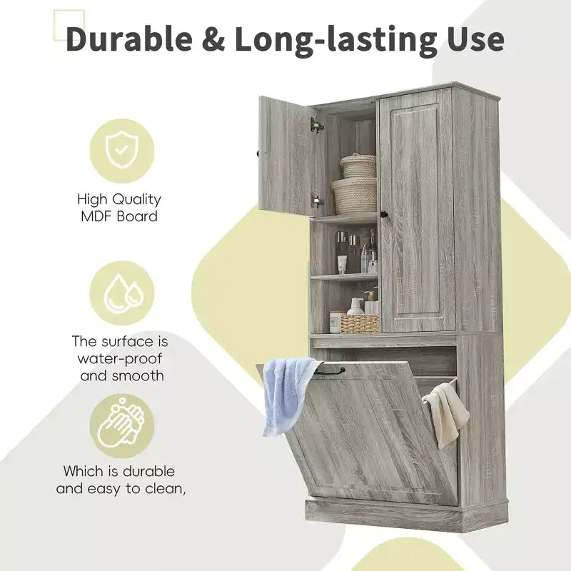 Meuble de Rangement Haut Étagères Réglables Panier Basculant MDF