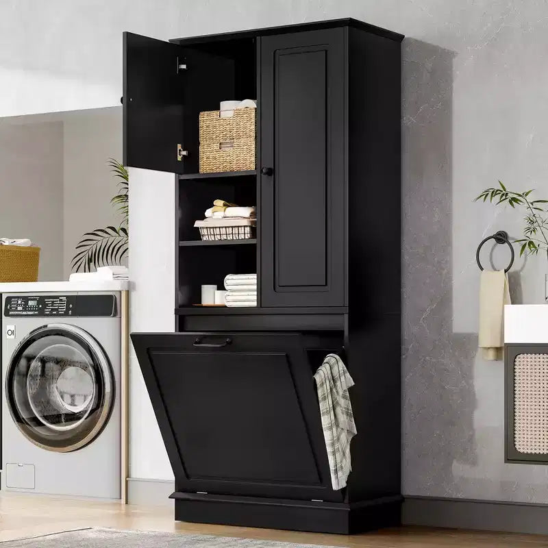 Meuble de Rangement Haut Étagères Réglables Panier Basculant MDF