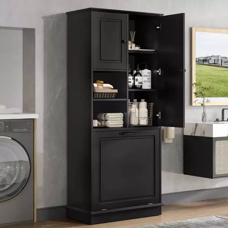 Meuble de Rangement Haut Étagères Réglables Panier Basculant MDF