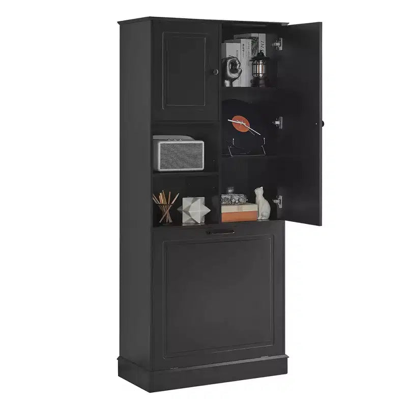 Meuble de Rangement Haut Étagères Réglables Panier Basculant MDF