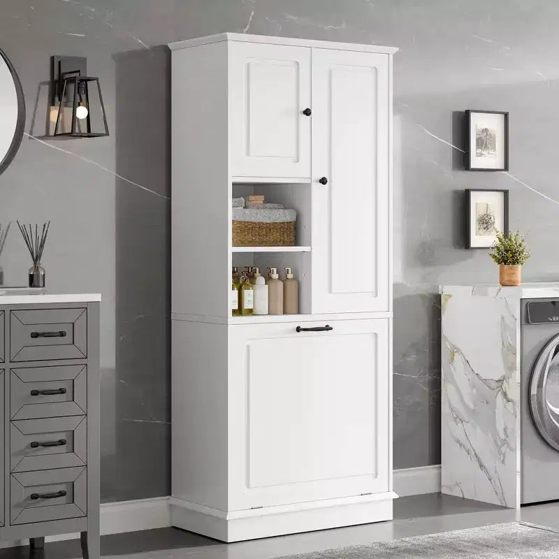 Meuble de Rangement Haut Étagères Réglables Panier Basculant MDF