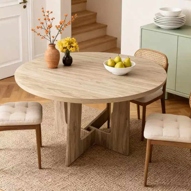 Table de salle à manger ronde en bois Table de cuisine style ferme
