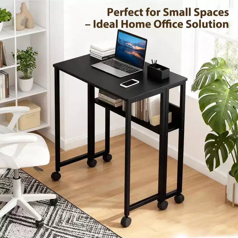 Bureau pliable petit bureau roulant avec étagère de rangement table d'ordinateur pliable