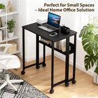 Bureau pliable petit bureau roulant avec étagère de rangement table d'ordinateur pliable