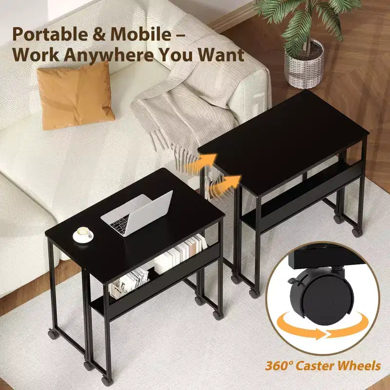Bureau pliable petit bureau roulant avec étagère de rangement table d'ordinateur pliable