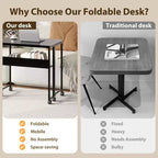Bureau pliable petit bureau roulant avec étagère de rangement table d'ordinateur pliable