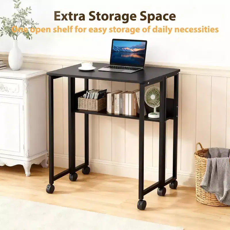 Bureau pliable petit bureau roulant avec étagère de rangement table d'ordinateur pliable