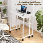 Bureau pliable petit bureau roulant avec étagère de rangement table d'ordinateur pliable