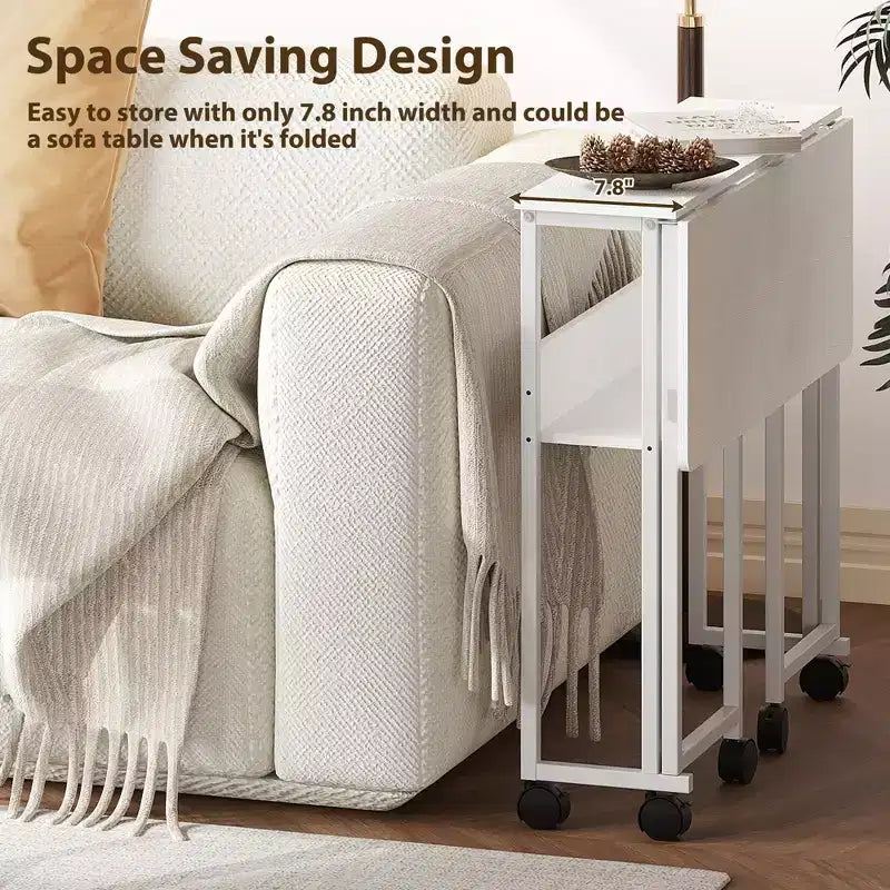 Bureau pliable petit bureau roulant avec étagère de rangement table d'ordinateur pliable