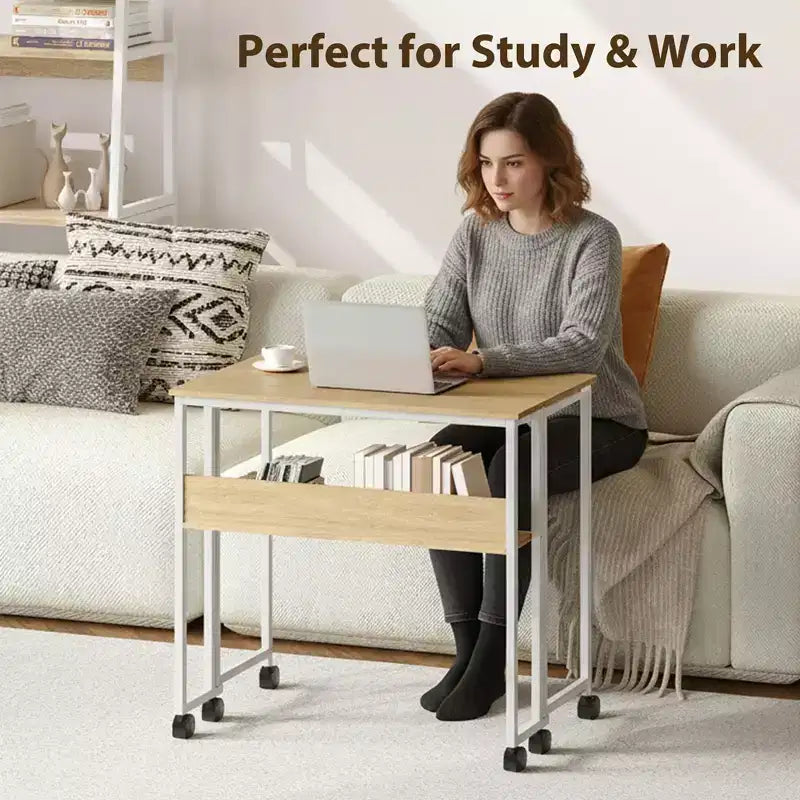 Bureau pliable petit bureau roulant avec étagère de rangement table d'ordinateur pliable