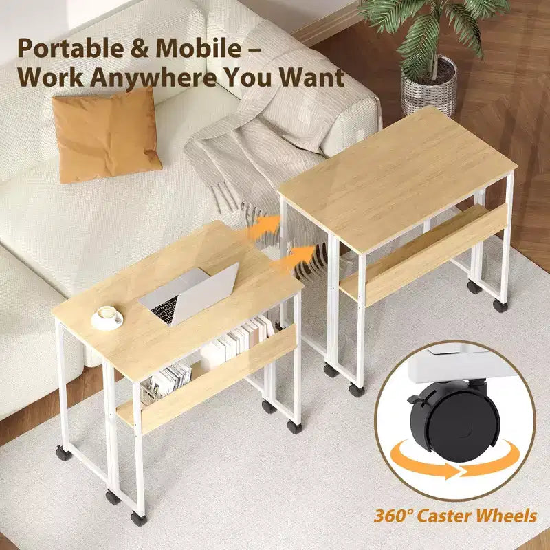 Bureau pliable petit bureau roulant avec étagère de rangement table d'ordinateur pliable