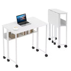 Bureau pliable petit bureau roulant avec étagère de rangement table d'ordinateur pliable