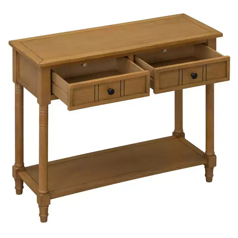 Console traditionnelle avec tiroirs et étagère, table d'entrée en pin de style vintage