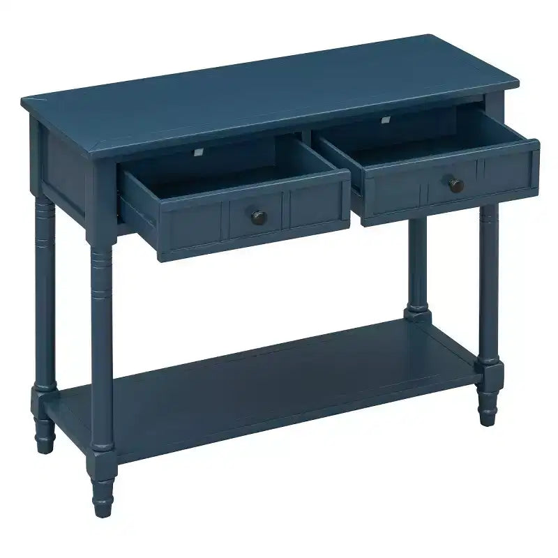 Console traditionnelle avec tiroirs et étagère, table d'entrée en pin de style vintage