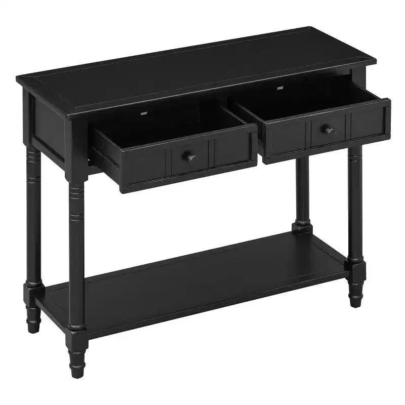Console traditionnelle avec tiroirs et étagère, table d'entrée en pin de style vintage