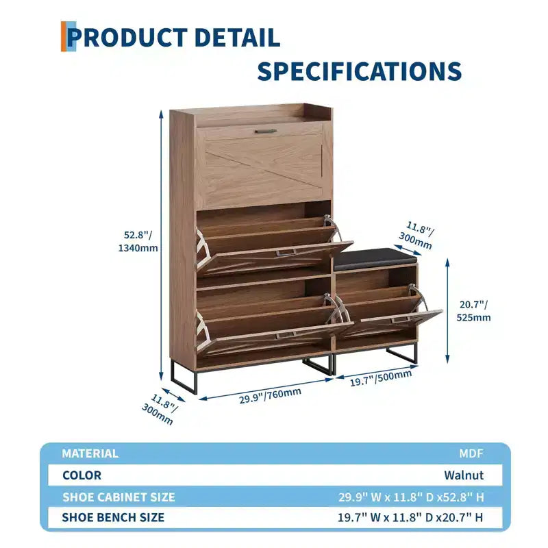 Meuble à Chaussures avec 4 Tiroirs Basculants, Organiseur