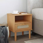 Table de Chevet pour Chambre à Coucher Effet Rotin Bois Massif de Pin, Bois Usiné - Table de Nuit