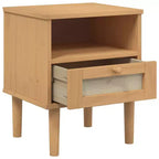 Table de Chevet pour Chambre à Coucher Effet Rotin Bois Massif de Pin, Bois Usiné - Table de Nuit