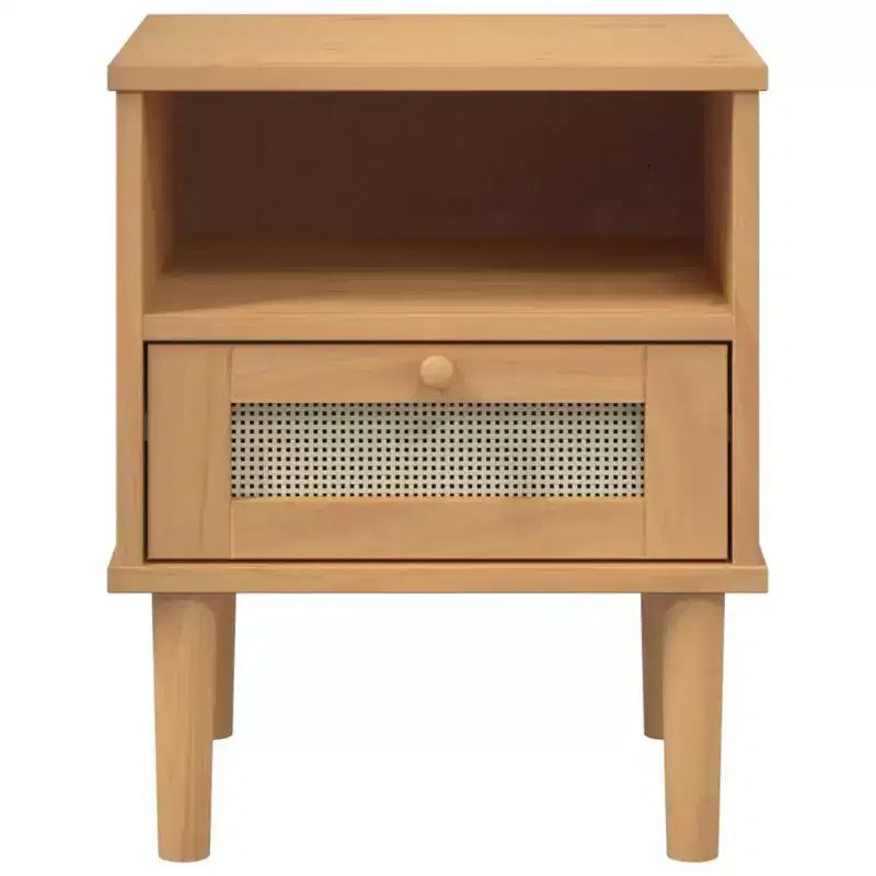 Table de Chevet pour Chambre à Coucher Effet Rotin Bois Massif de Pin, Bois Usiné - Table de Nuit