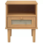 Table de Chevet pour Chambre à Coucher Effet Rotin Bois Massif de Pin, Bois Usiné - Table de Nuit