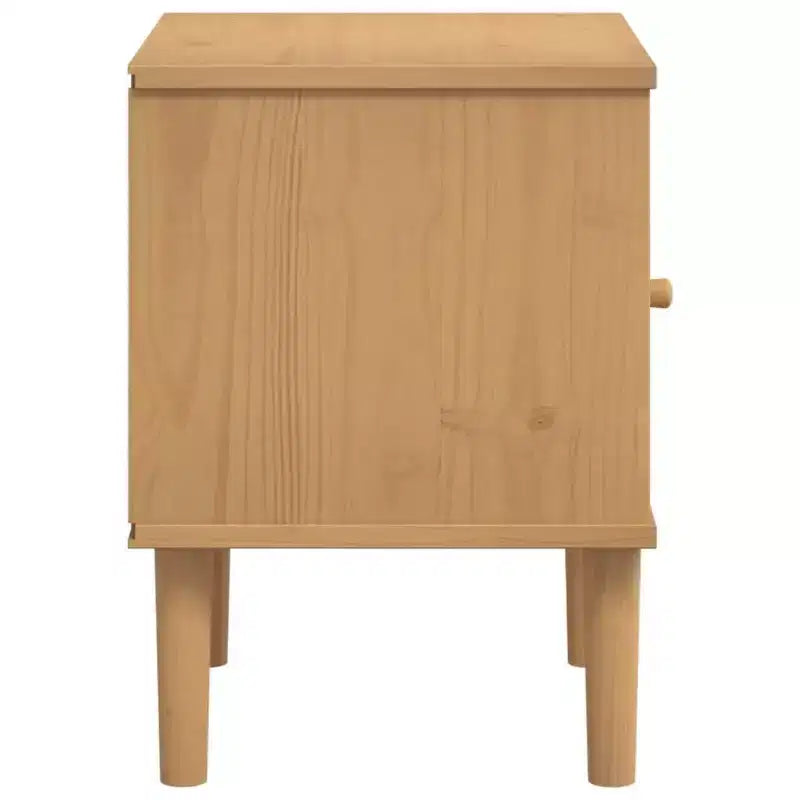 Table de Chevet pour Chambre à Coucher Effet Rotin Bois Massif de Pin, Bois Usiné - Table de Nuit