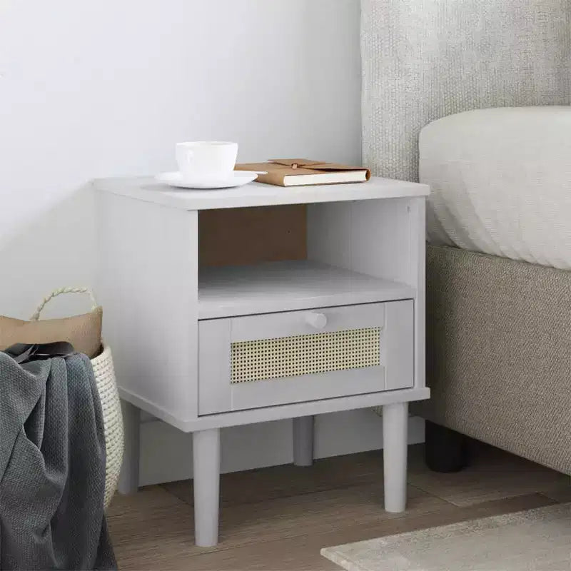 Table de Chevet pour Chambre à Coucher Effet Rotin Bois Massif de Pin, Bois Usiné - Table de Nuit