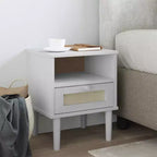 Table de Chevet pour Chambre à Coucher Effet Rotin Bois Massif de Pin, Bois Usiné - Table de Nuit