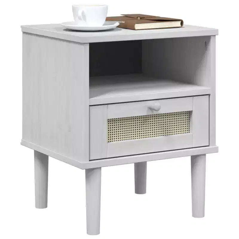 Table de Chevet pour Chambre à Coucher Effet Rotin Bois Massif de Pin, Bois Usiné - Table de Nuit