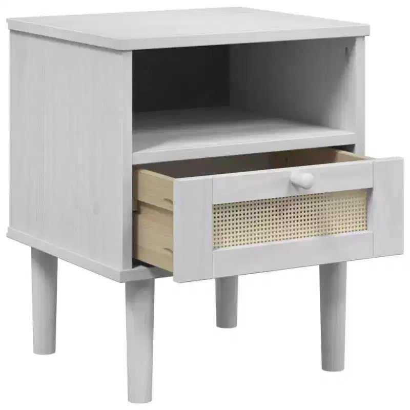 Table de Chevet pour Chambre à Coucher Effet Rotin Bois Massif de Pin, Bois Usiné - Table de Nuit