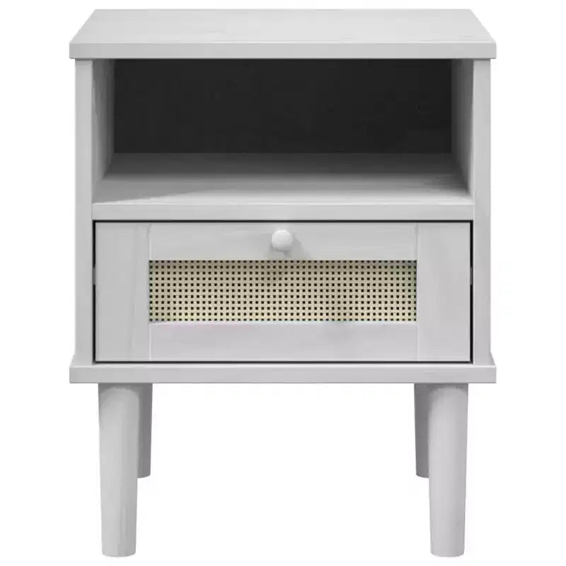 Table de Chevet pour Chambre à Coucher Effet Rotin Bois Massif de Pin, Bois Usiné - Table de Nuit