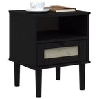 Table de Chevet pour Chambre à Coucher Effet Rotin Bois Massif de Pin, Bois Usiné - Table de Nuit