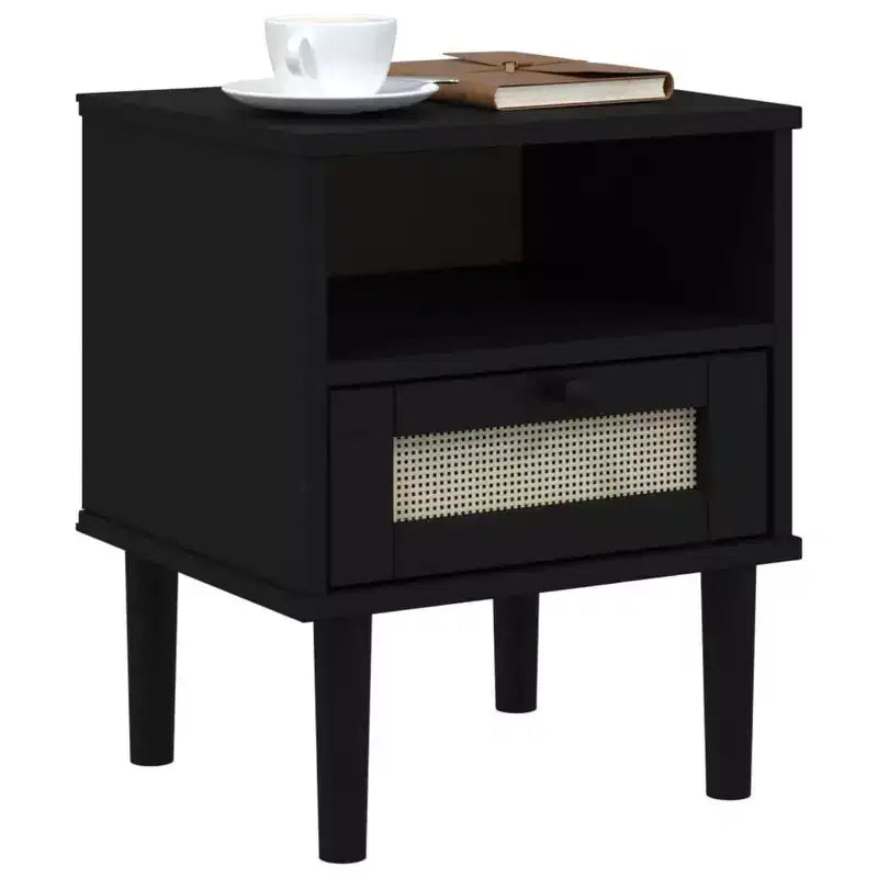 Table de Chevet pour Chambre à Coucher Effet Rotin Bois Massif de Pin, Bois Usiné - Table de Nuit